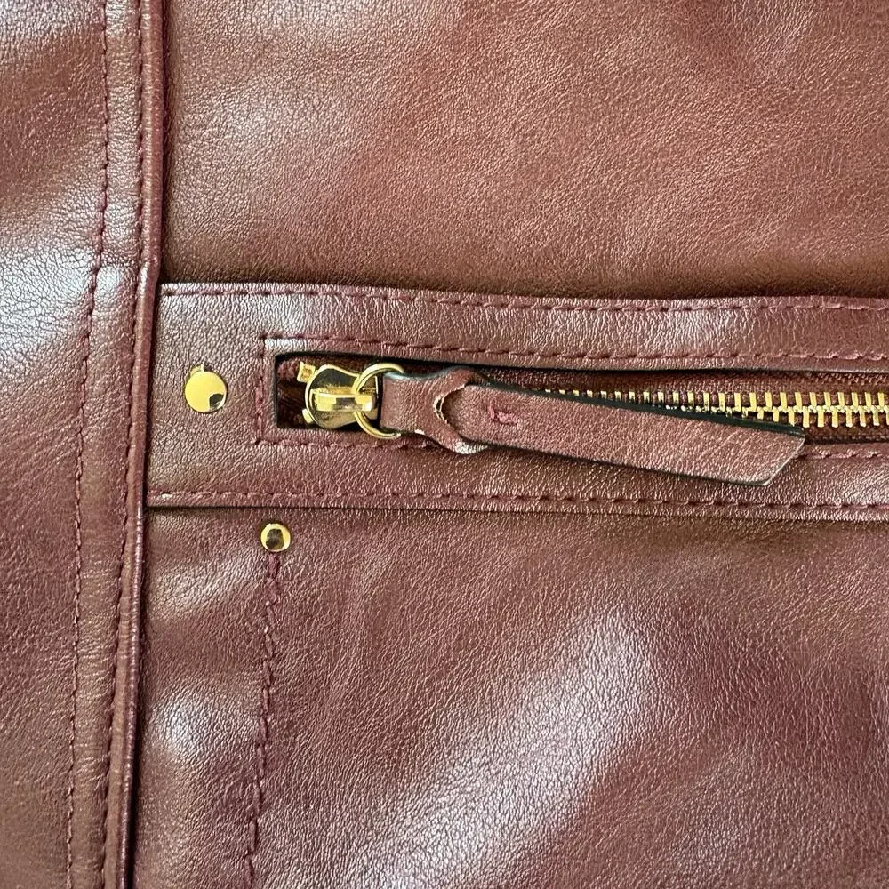 INC International Concepts Burgundy Top Zip Closure Hobo Bag Inside Pockets